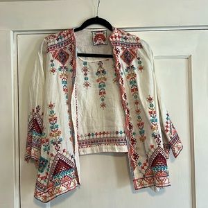 Johnny Was white, embroidered summer jacket